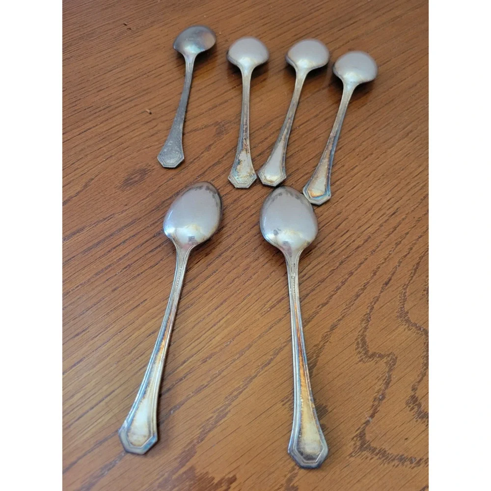 Lot of 6 Vintage Pat App'd‎ For Reed & Barton Flatware Silverplate Small Spoons